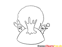 Lapins arbre clipart – Automne dessins à colorier