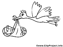 Image gratuite cigogne – Bébé à colorier