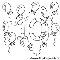 10 ballons clip art – Nombres image à colorier