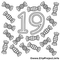19 bonbons clipart – Nombres dessins à colorier