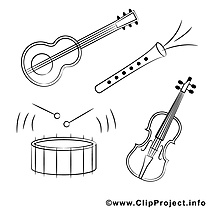 Instruments clipart gratuit – Divers à colorier