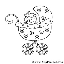 Poussette clip art – Enfants image à colorier