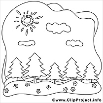 Nuages forêt dessin – Été gratuits à imprimer