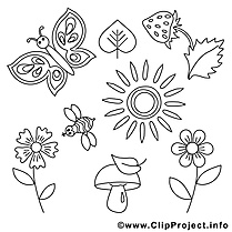 Soleil papillon clipart gratuit – Été à colorier