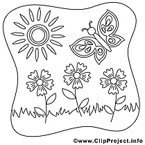 Soleil papillon image – Coloriage été illustration