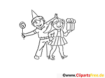 Cadeau fille clipart gratuit – Soirée à colorier