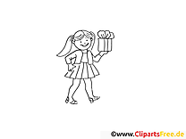 Fille cadeau clipart gratuit – Soirée à colorier