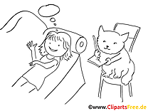 Chat clip art gratuit – Fille à colorier