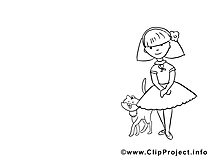 Chat clipart gratuit – Fille à colorier