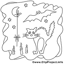 Chat clip art – Halloween image à colorier