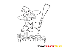 Illustration sorcière – Halloween à colorier