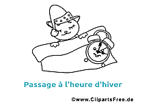 Chat réveil clip art gratuit – Hiver à colorier