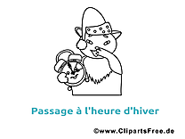 Chat réveil image gratuite – Hiver à colorier