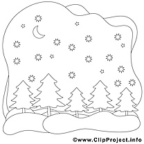 Forêt dessin – Coloriage hiver à télécharger