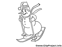 Ski bonhomme de neige clip art – Hiver image à colorier