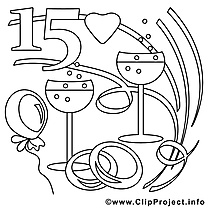 15 ans clip art gratuit – Mariage à colorier