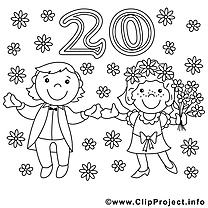 20 ans clip art gratuit – Mariage à colorier