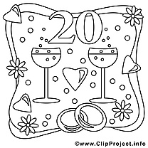 20 ans dessins gratuits – Mariage à colorier