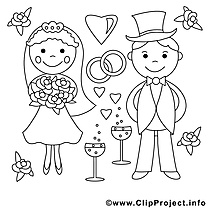 Amoureux clipart gratuit – Mariage à colorier