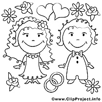 Coloriage couple mariage illustration à télécharger