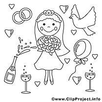 Fiancée dessin gratuit – Mariage à colorier