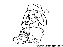 Lapin chaussette dessin – Coloriage noël à télécharger