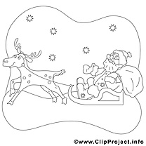 Renne luges image – Coloriage noël illustration