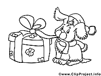 Chien cadeau clip art – Nouvel an image à colorier