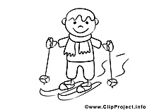 Coloriage ski gens illustration à télécharger