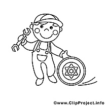 Coloriage mécanicien métiers illustration à télécharger