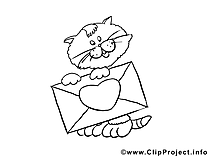 Enveloppe chat clip art – Saint-valentin image à colorier