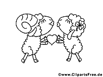 Moutons illustrationes gratuites – Saint-valentin à colorier