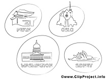 Villes clip art gratuit – Voyage à colorier