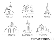 Villes clipart – Voyage dessins à colorier