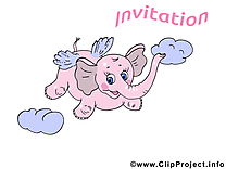 Éléphant rose dessin - Invitation images