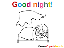 Image à colorier petite fille - Bonne nuit clipart