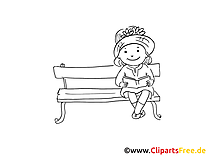 Fille sur banc coloriage clip art – Maternelle images