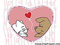 Chien et chat dessin gratuit Saint-Valentin